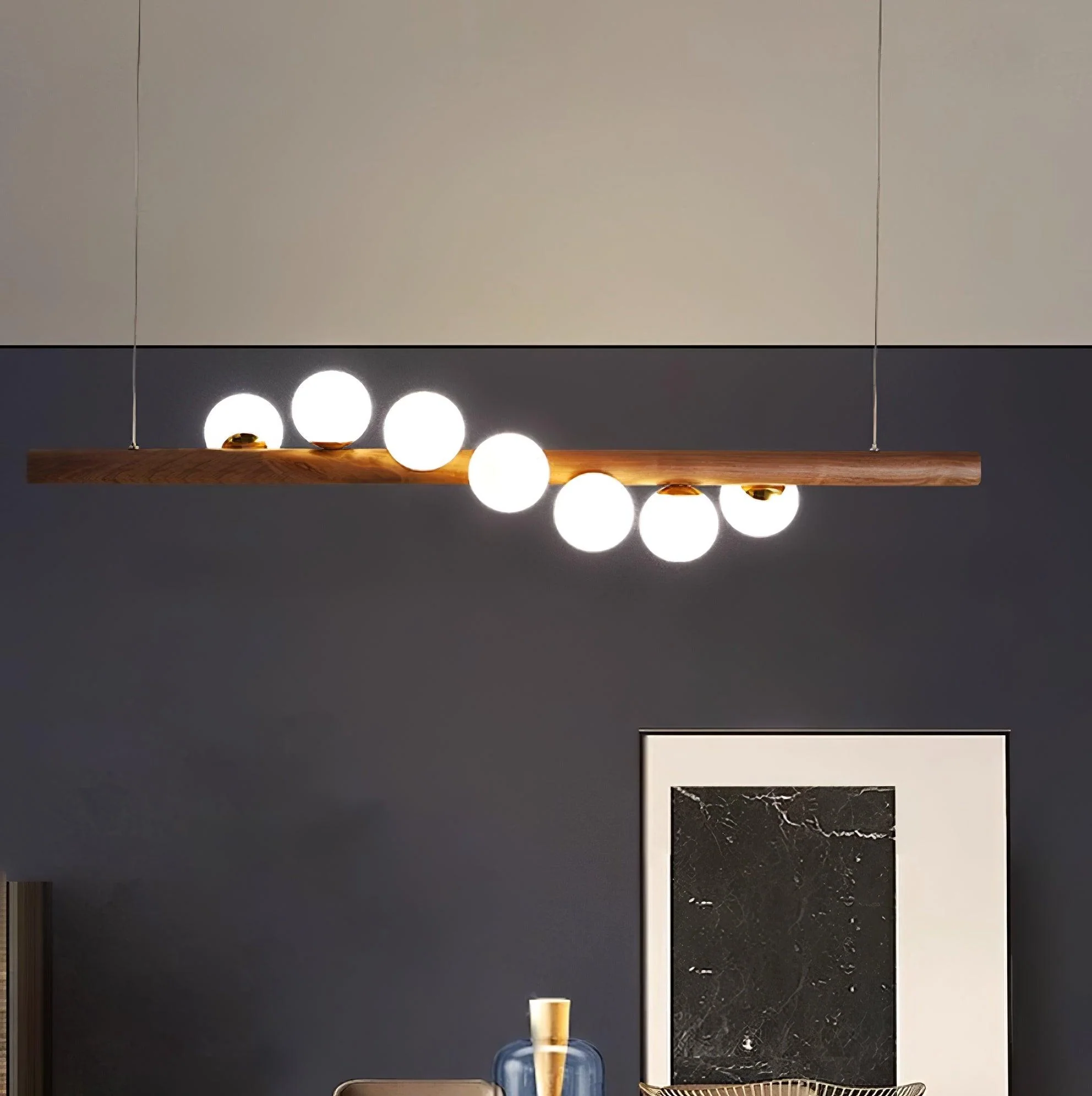 Подвесной светильник Scandinavian Wooden - 5 плафона  80см x 6см, орех, белый