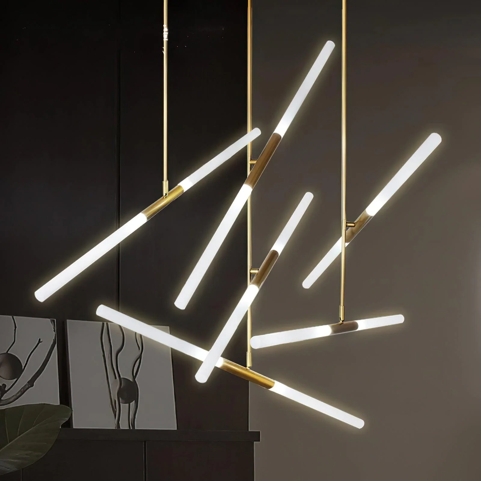 Подвесной светильник Hash Linear Suspension - 6 подвесов ∅100см x 110см, золотой, белый