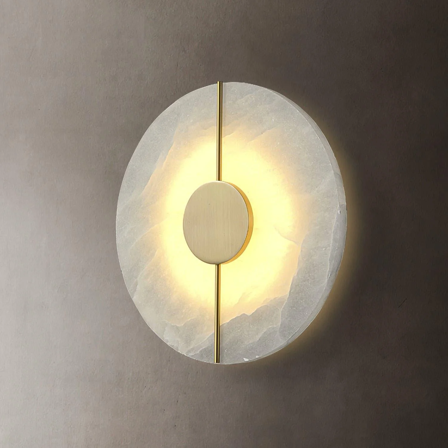 Artistic Alabaster Wall Lamp - ∅ 7.9″ x H 7.9″ Set of 2 / White & Brass / Warm Light