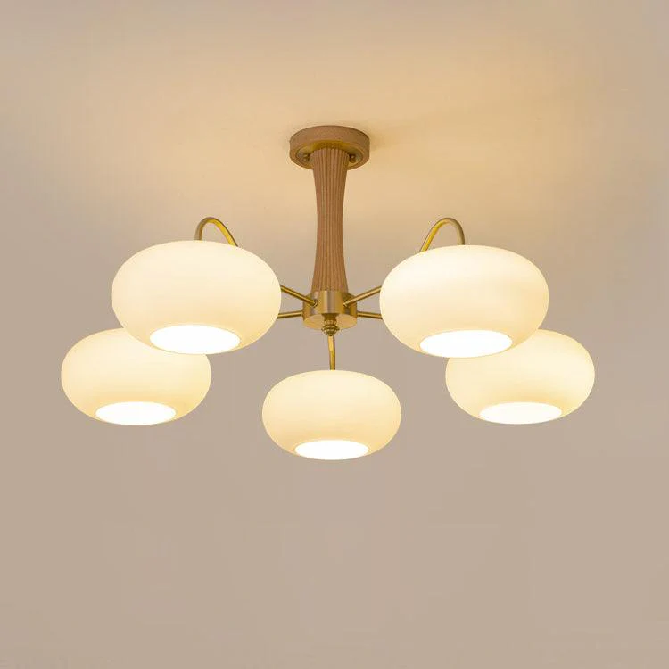 Люстра Brass Wooden Persimmon - 3 плафона ∅68см x 43см, латунь, натуральное дерево, белый