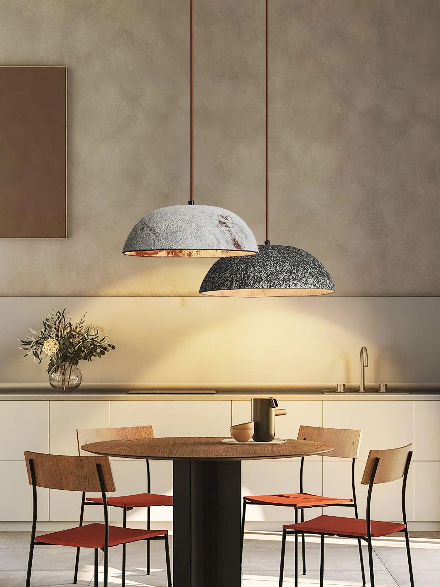 Подвесной светильник Half Dome Vintage Ceramic - ∅31см x 28см, черная керамика, темное дерево