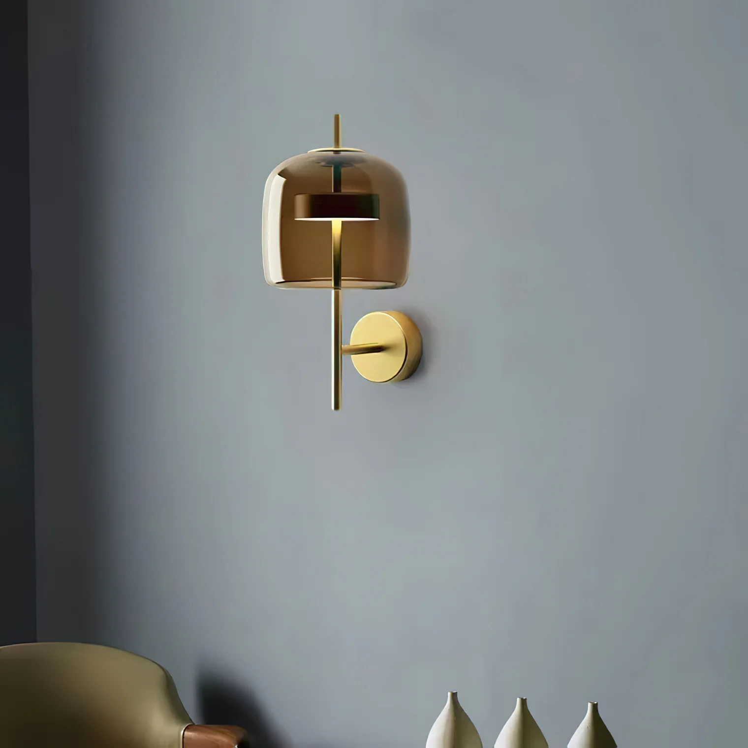 Настенный светильник Hourglass - ∅24см x 55см, черный, дымчато-серый, теплый свет