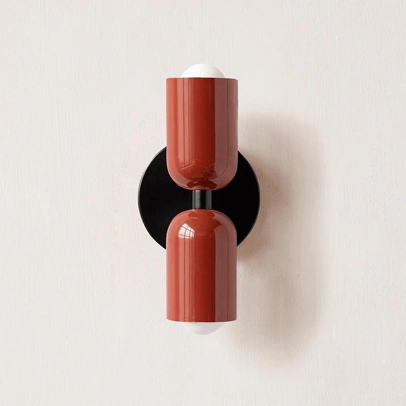 Couleur Double Wall Lamp - W 4.7″ x H 9.8″ / W 12cm x H 25cm / Beige & Red / Set of 2