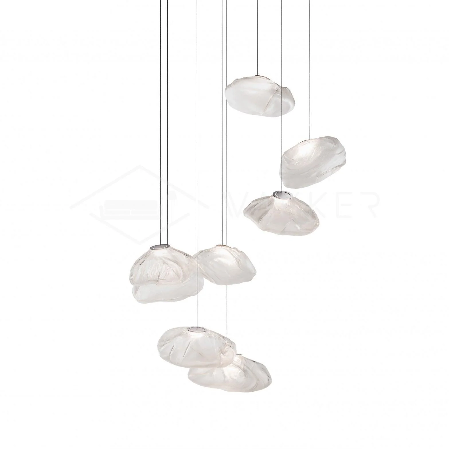 Подвесной светильник Blown Glass Mesh - 20 подвесов, круглое крепление, ∅20см, белый, стекло