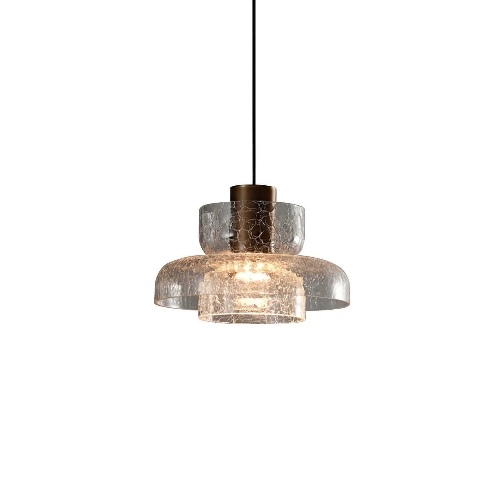 Подвесной светильник Glacier Crackle Glass - модель B, ∅12см x 30см, янтарь, бронза, теплый свет