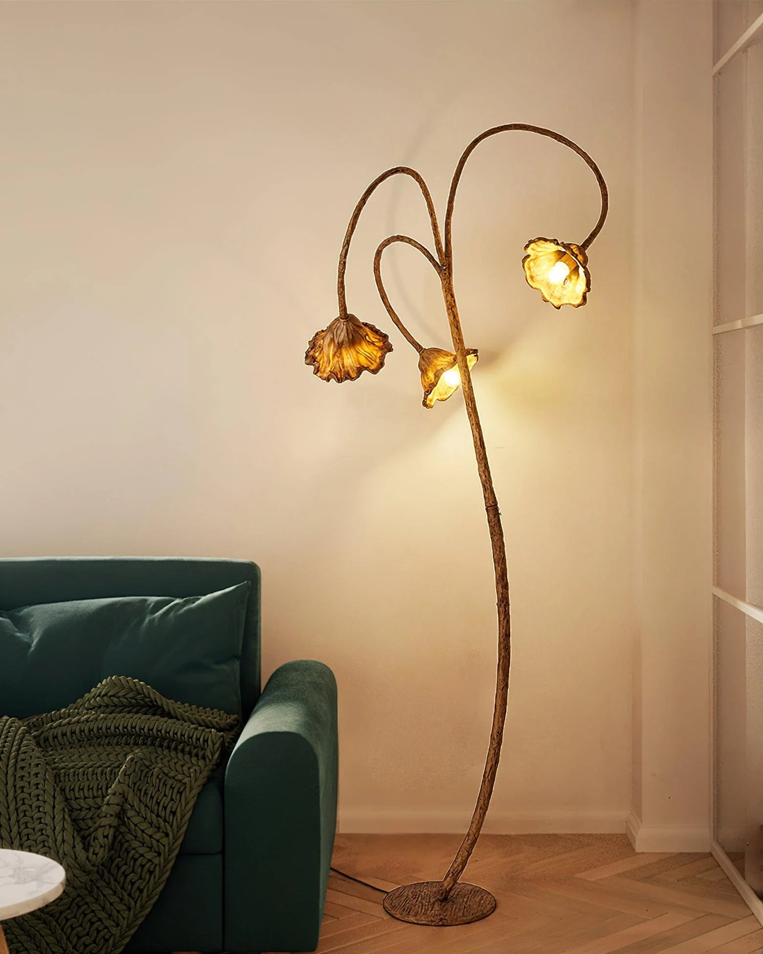 Торшер Artistic Lotus Leaf - 1 плафон ∅56см х 176см, орех