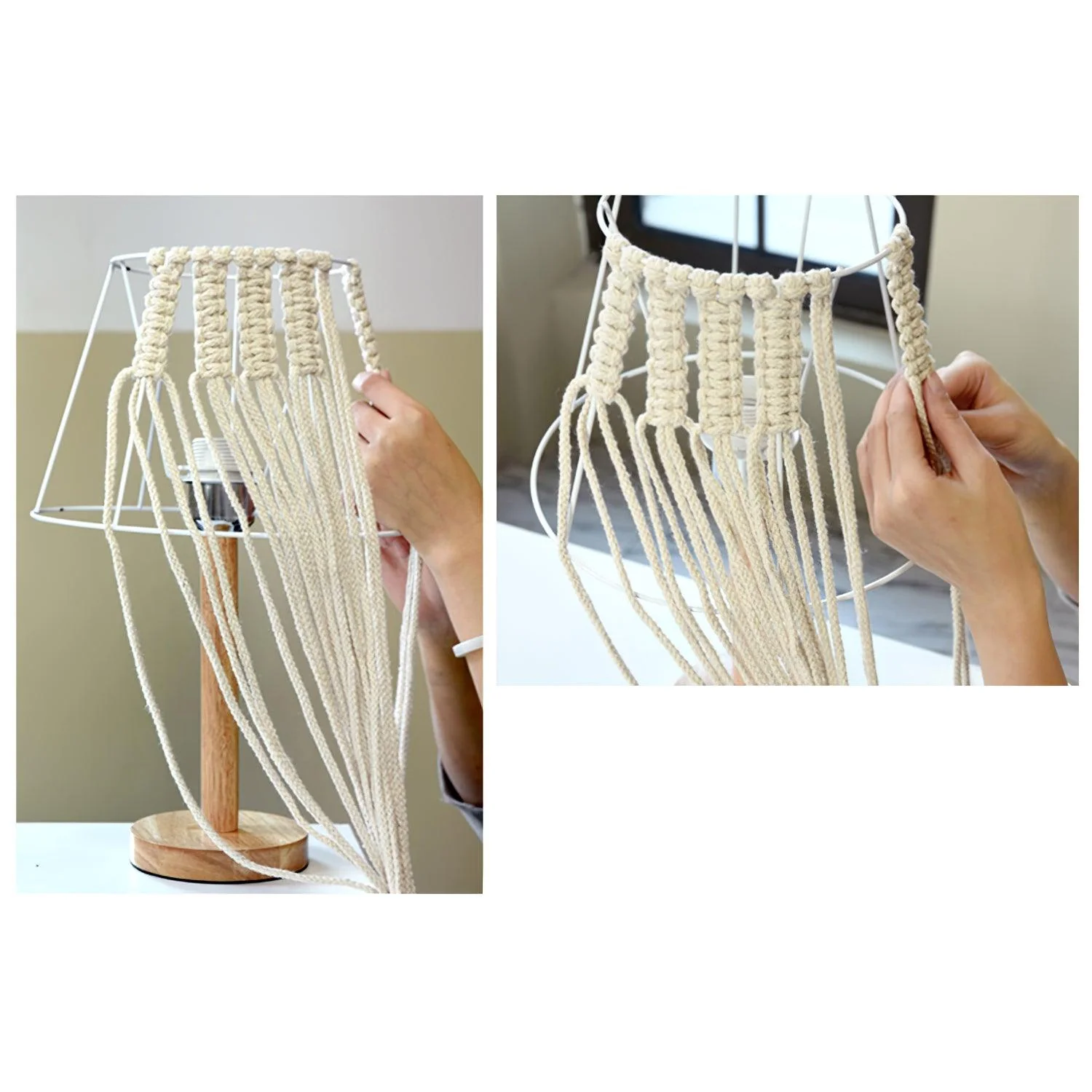Macrame Table Lamp - ∅ 11″ x H 15.7″ / Dia 28cm x H 40cm / White / AU plug
