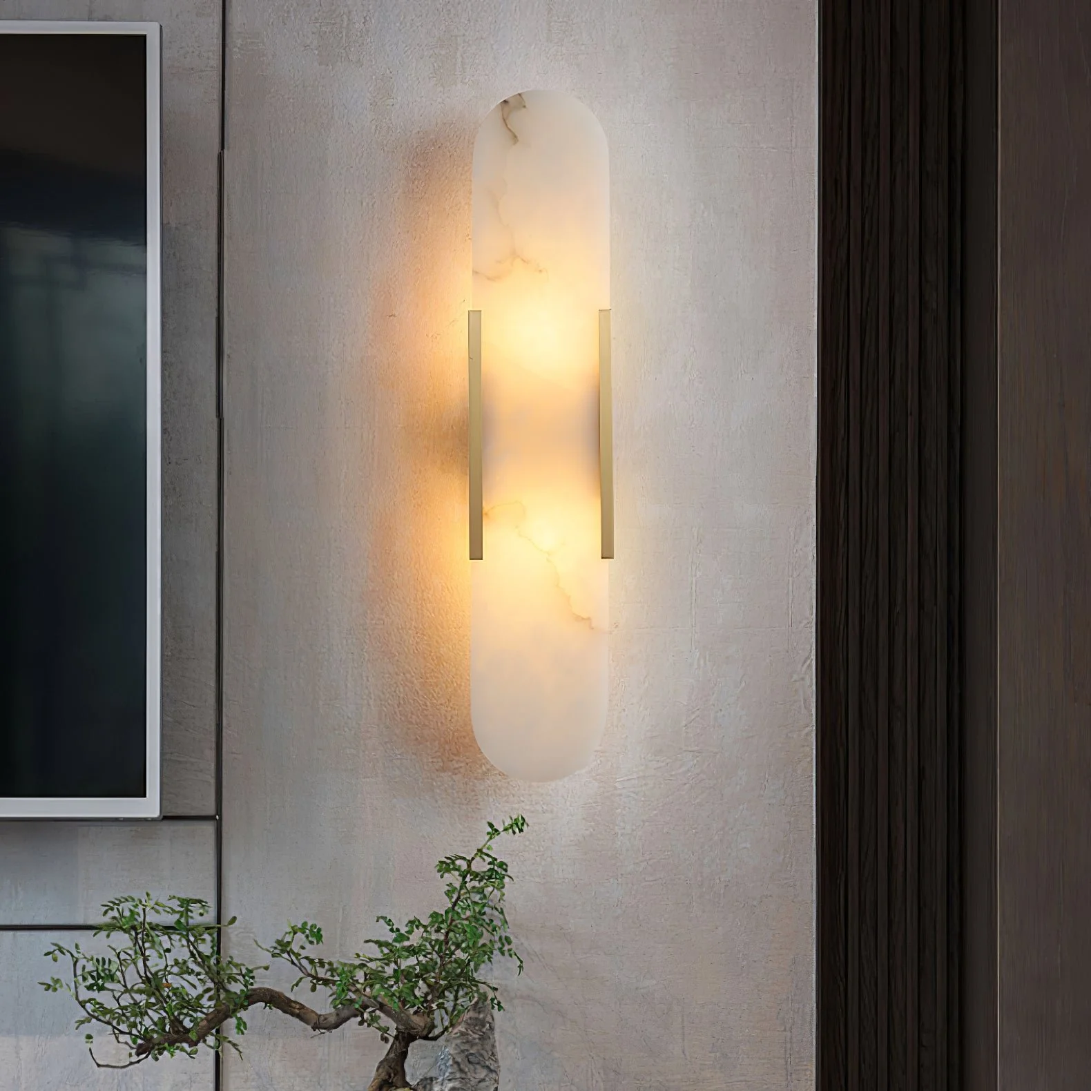 Melange Elongated Alabaster Wall Lamp - Dia 10cm x H 35cm Set of 2 / Black