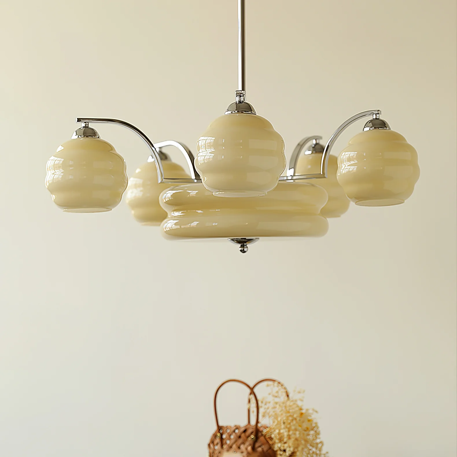 Люстра Art Deco Vintage - 3+1 плафона ∅62см x 28см, золотой, белый
