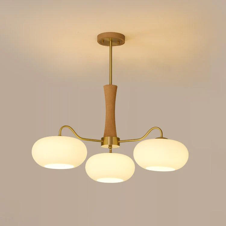 Люстра Brass Wooden Persimmon - 3 плафона ∅68см x 43см, латунь, натуральное дерево, белый