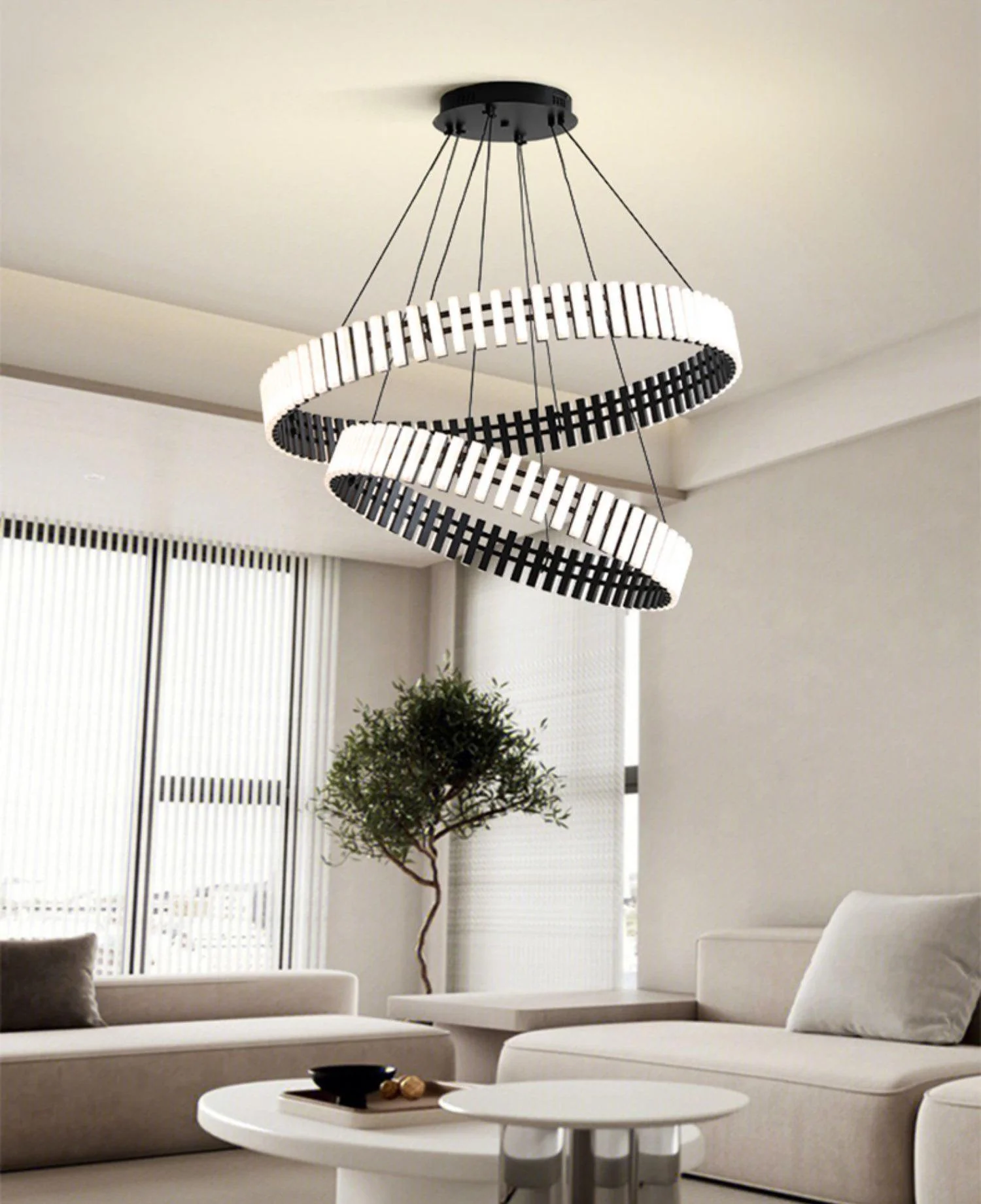 Люстра Hanging LED - ∅60см x 8см, черный, белый, теплый свет
