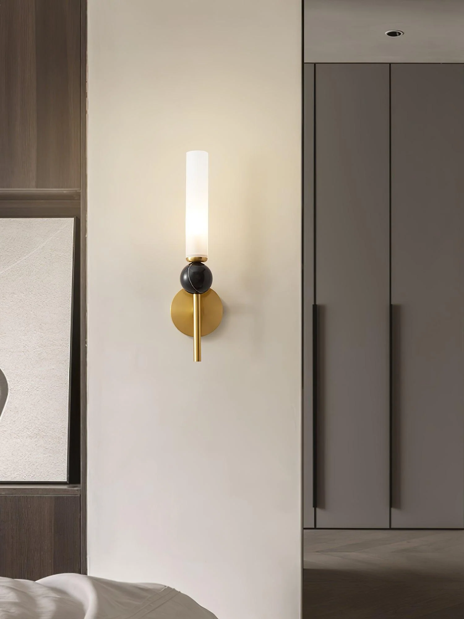 Настенный светильник Marble Vertical - модель C, ∅10см x 115см, черный, черный мраморный шар
