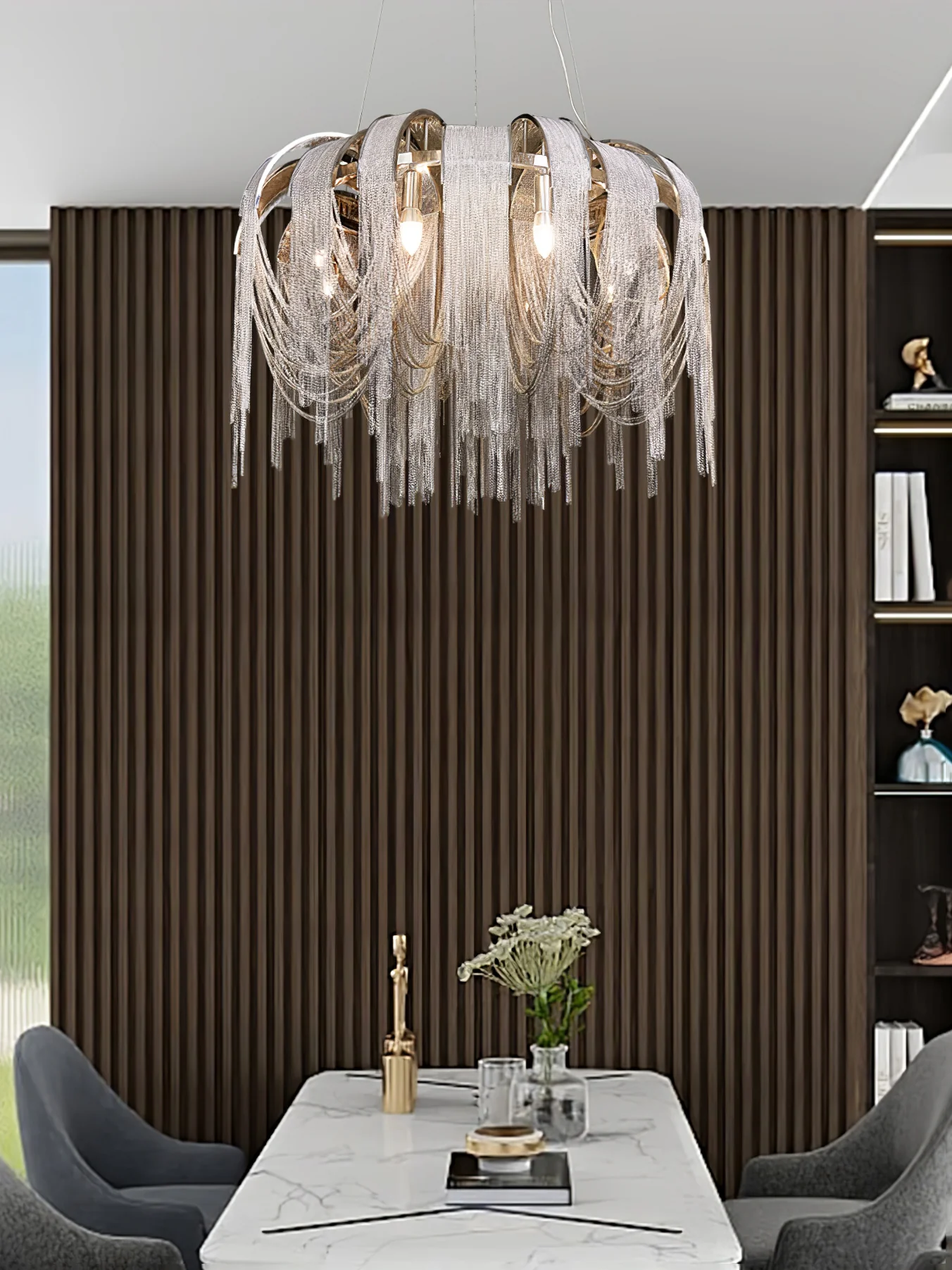 Люстра Length Chains - длинная, 181см x 42см x 78см, розовое золото