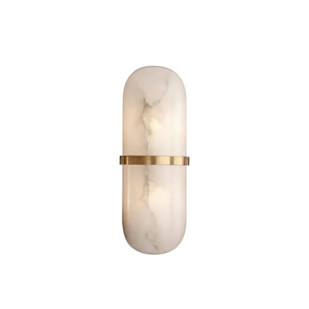 Alabaster Pill Wall Light - ∅ 4.7″ x H 15.7″ / Black & Warm Light / Set Of 2