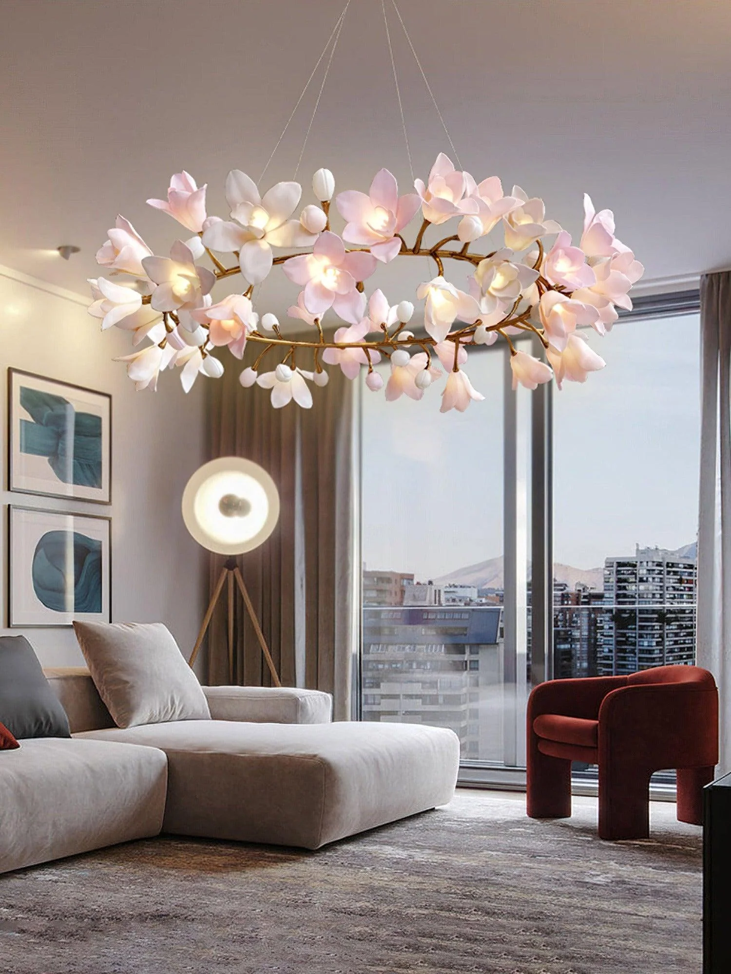 Люстра Circular Blossom - ∅80см x 40см, латунь, розовый