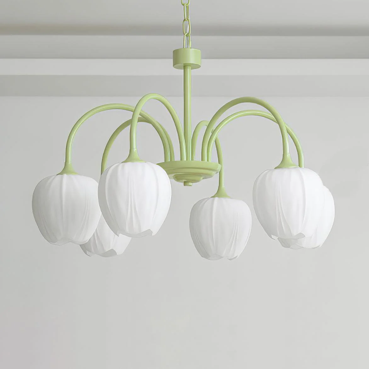 Люстра Tulip Matcha - 6 плафонов ∅66см x 40см, кремово-белый, белое стекло