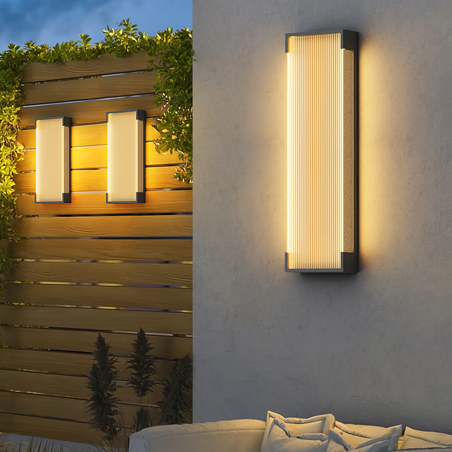 Rectangular Outdoor Wall Light - L 5.9″ x H 19.7″ x Depth 2″ / Warm Light / Set Of 2