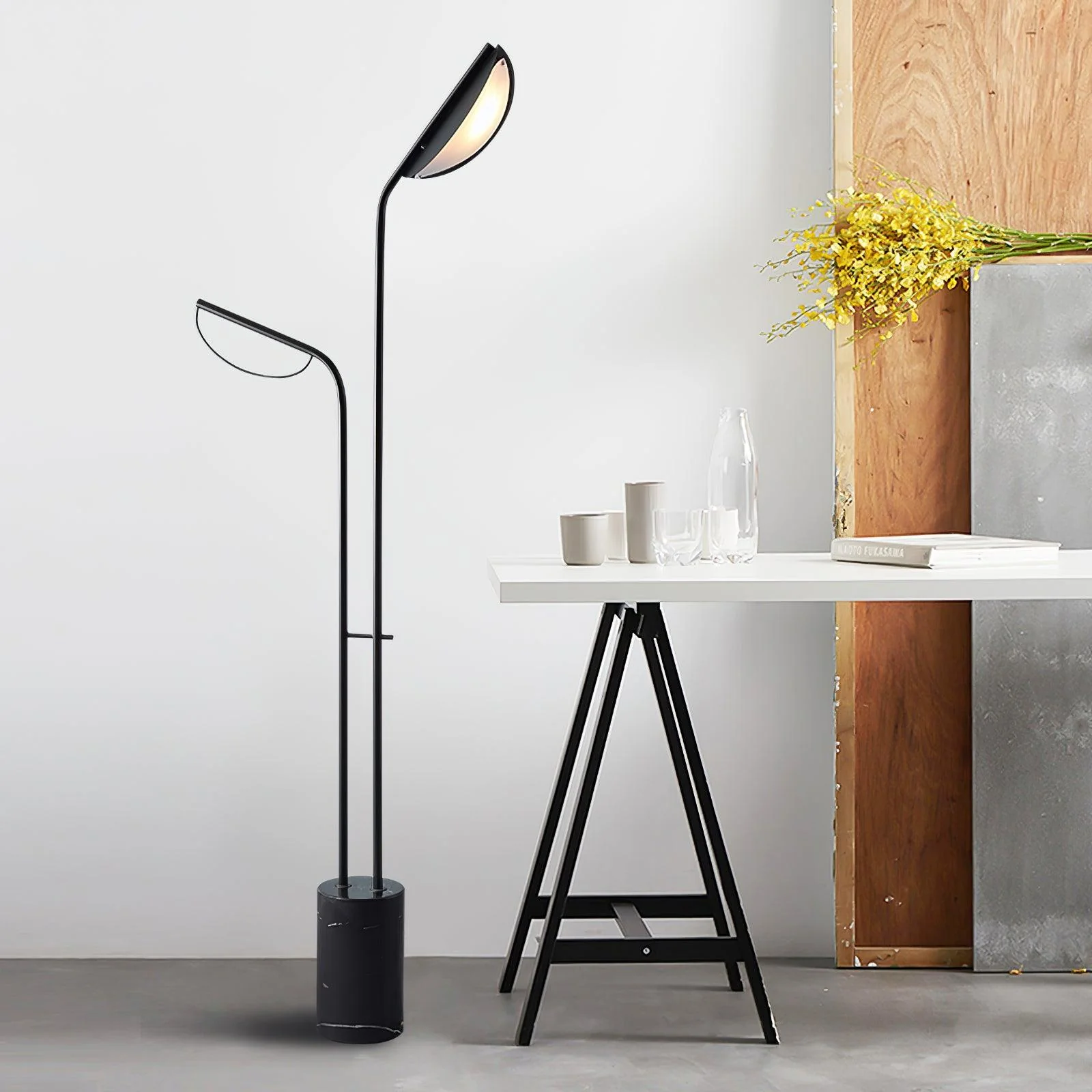 Filo Floor Lamp - ∅ 22.8″ x H 65″ / 58m x H 165cm / Black+Black Marble / UK plug