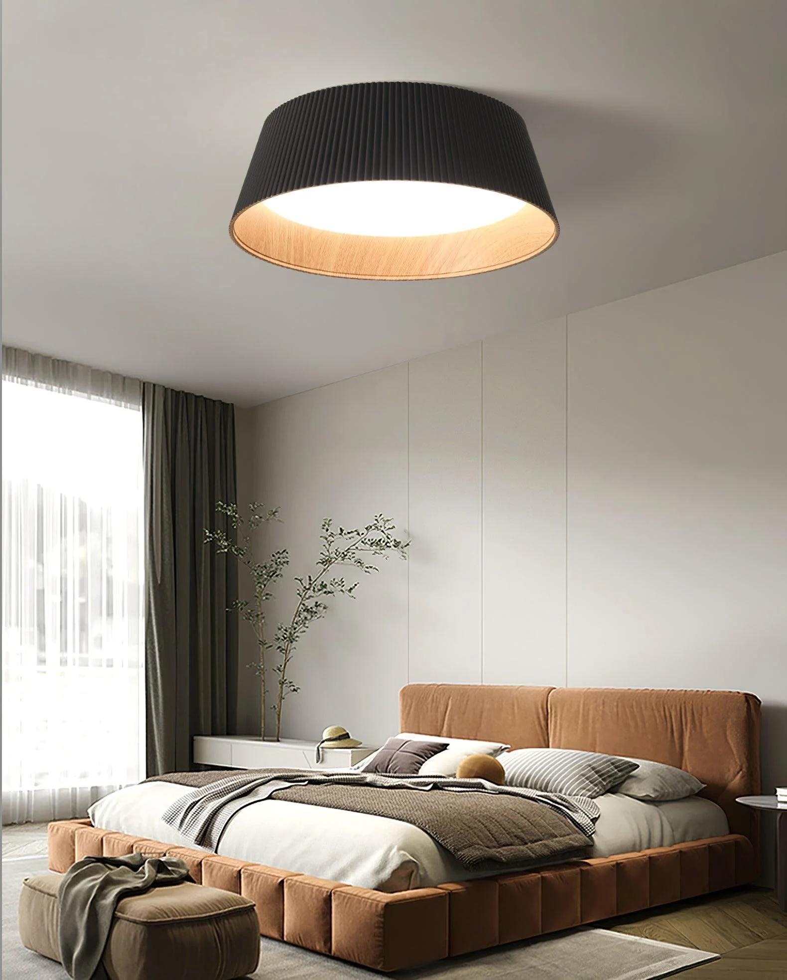 Потолочный светильник Modern Ribbed - ∅46см x 15см, черный, холодный свет
