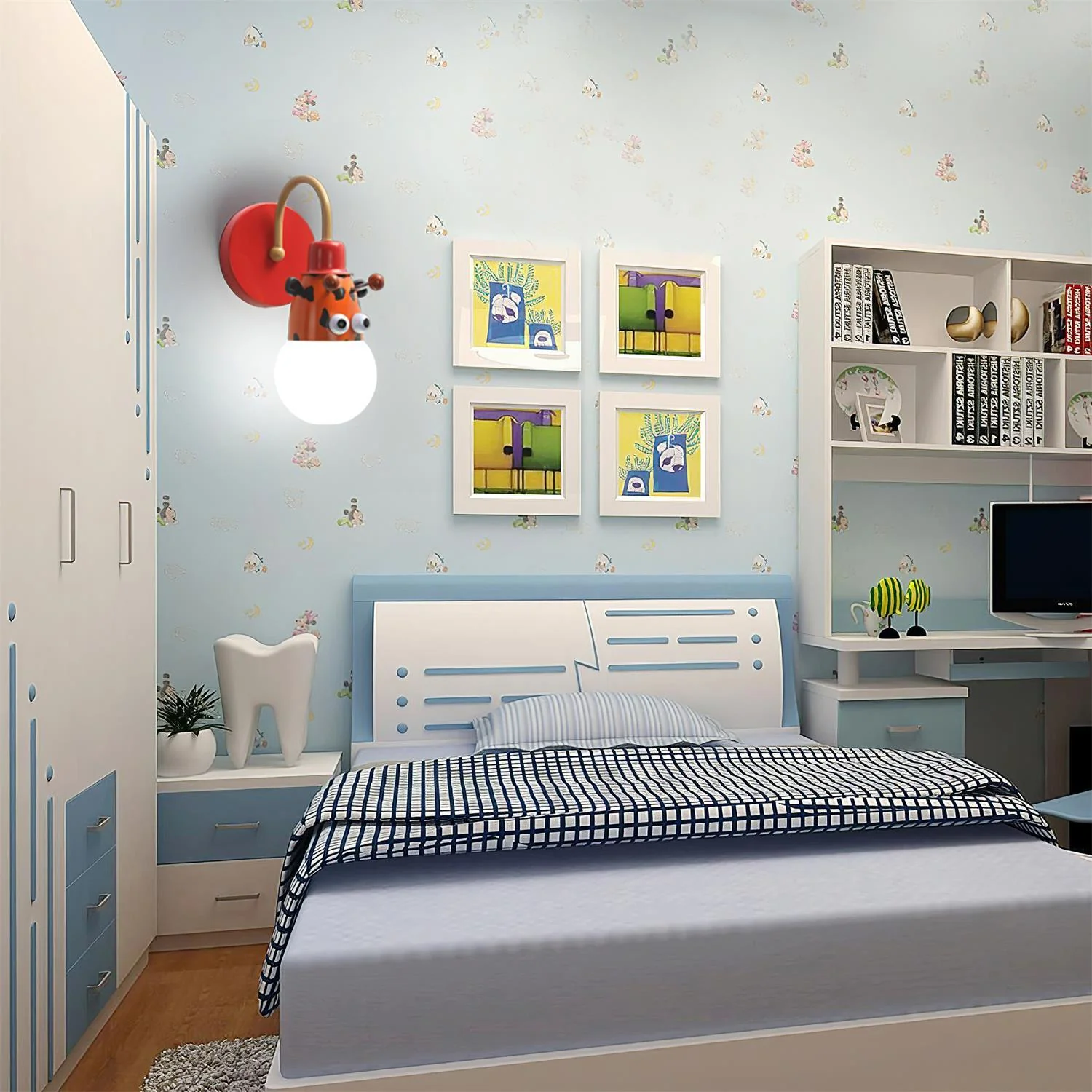 Cartoon Animal Kids Wall Lamp - Set of 2 / Blue