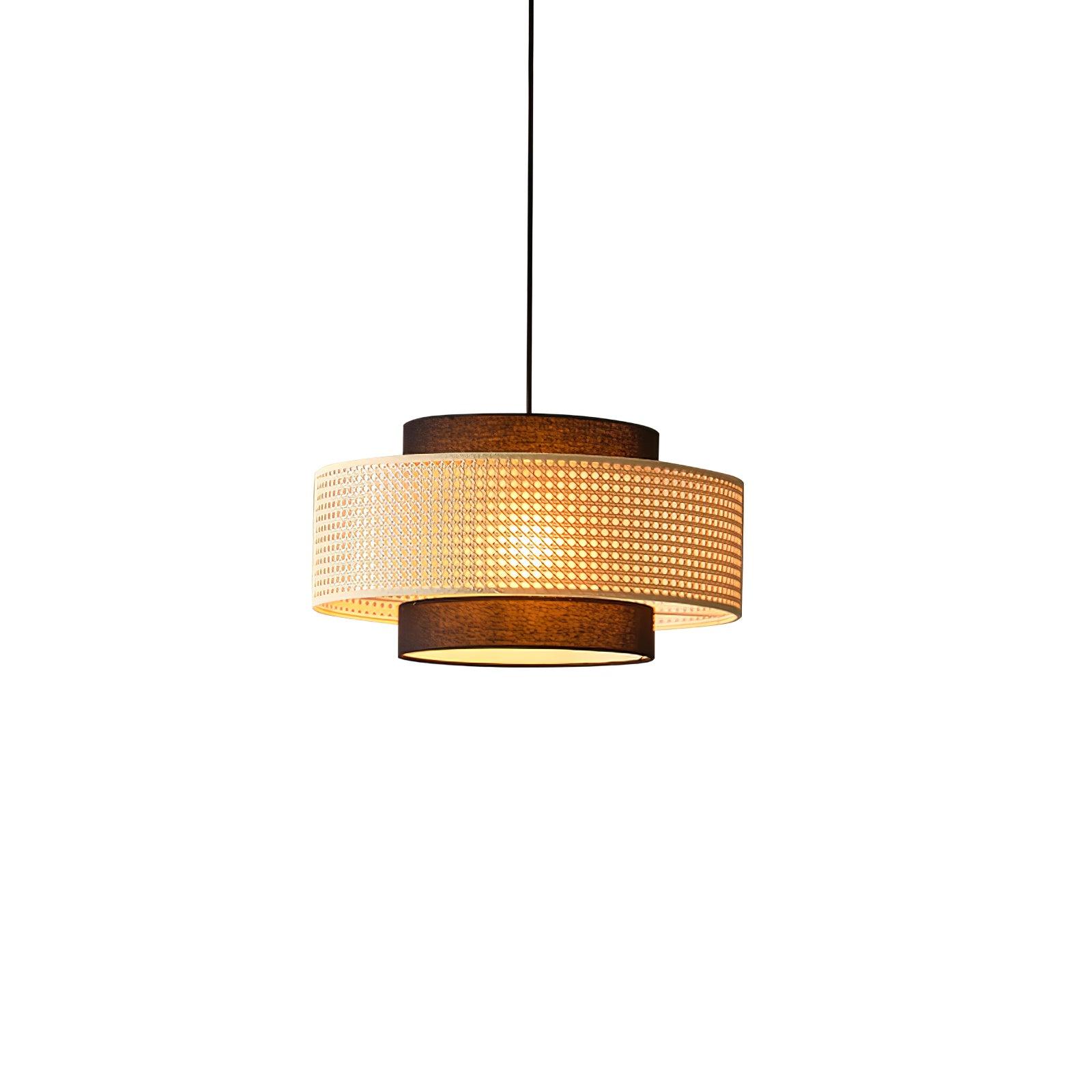 Подвесной светильник Drum Shade - ∅40см x 22см, черный, натуральный ротанг