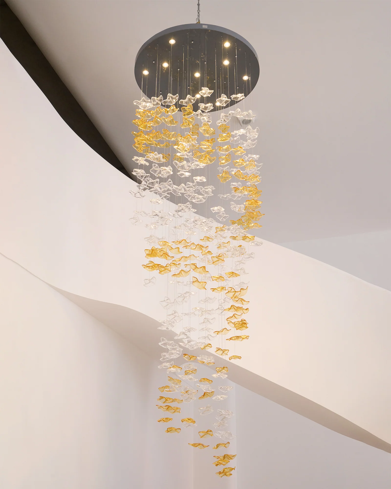 Люстра Tidal Art Glass - 240см x 60см x 200см, прозрачный, золотой, теплый свет