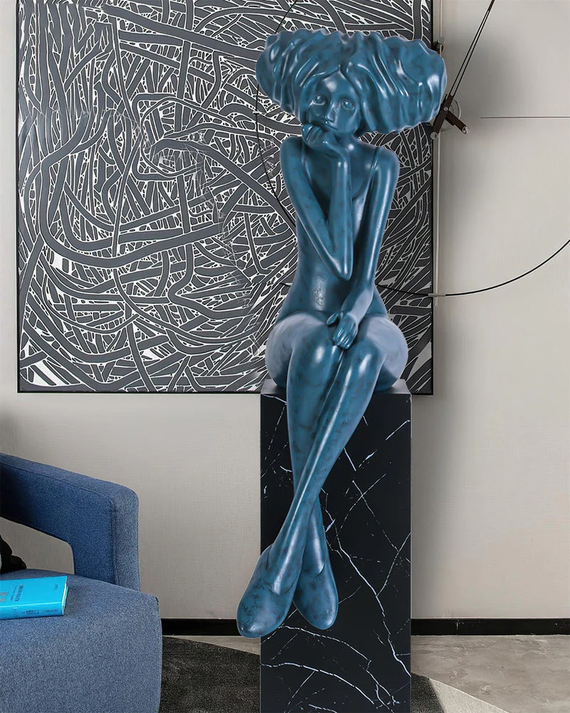 Girl Meditate Sculpture Ornaments - ∅65см x 70см x 152см, синий, металлическое основание