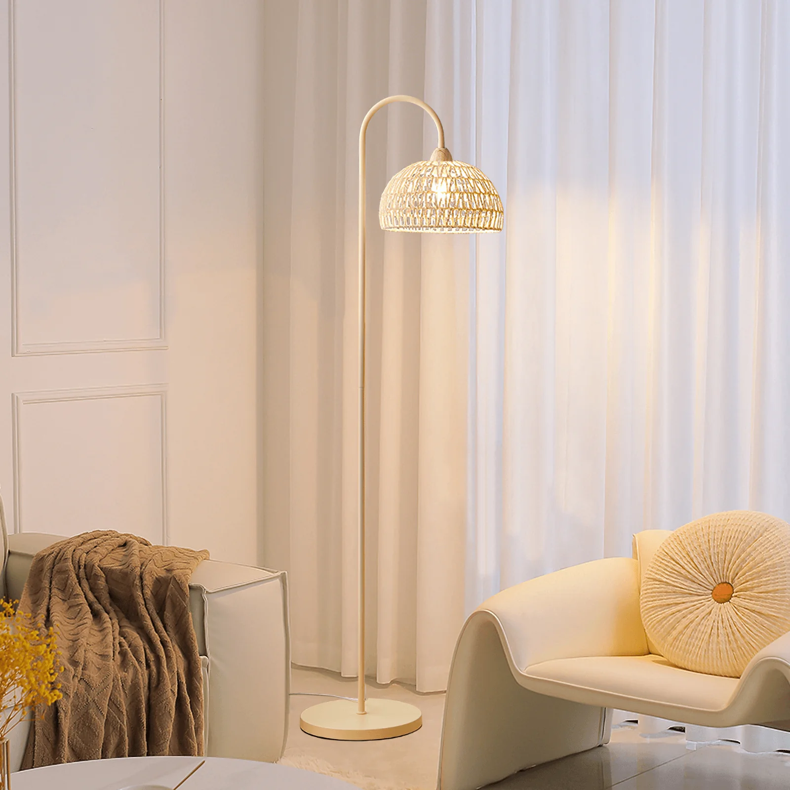 Торшер Rattan Arch - ∅ 30см x 155см, бежевый