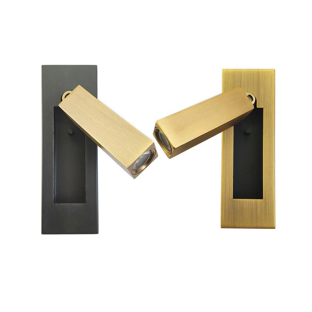 Настенный светильник Embedded Bedside Sconce - прямоугольник, кнопочный переключатель, ∅5см x 18см, матовый черный, медь, теплый свет