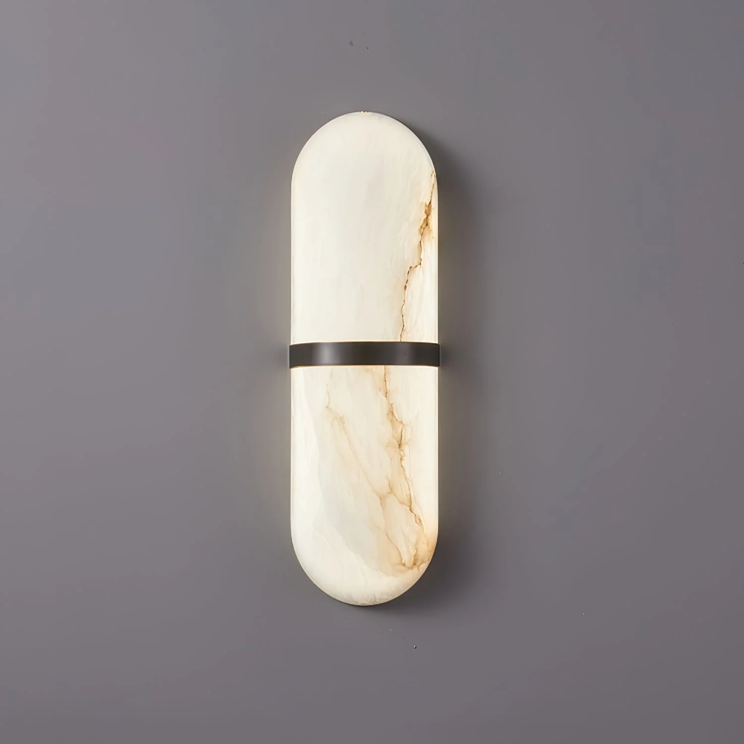 Alabaster Pill Wall Light - ∅ 4.7″ x H 15.7″ / Black & Warm Light / Set Of 2