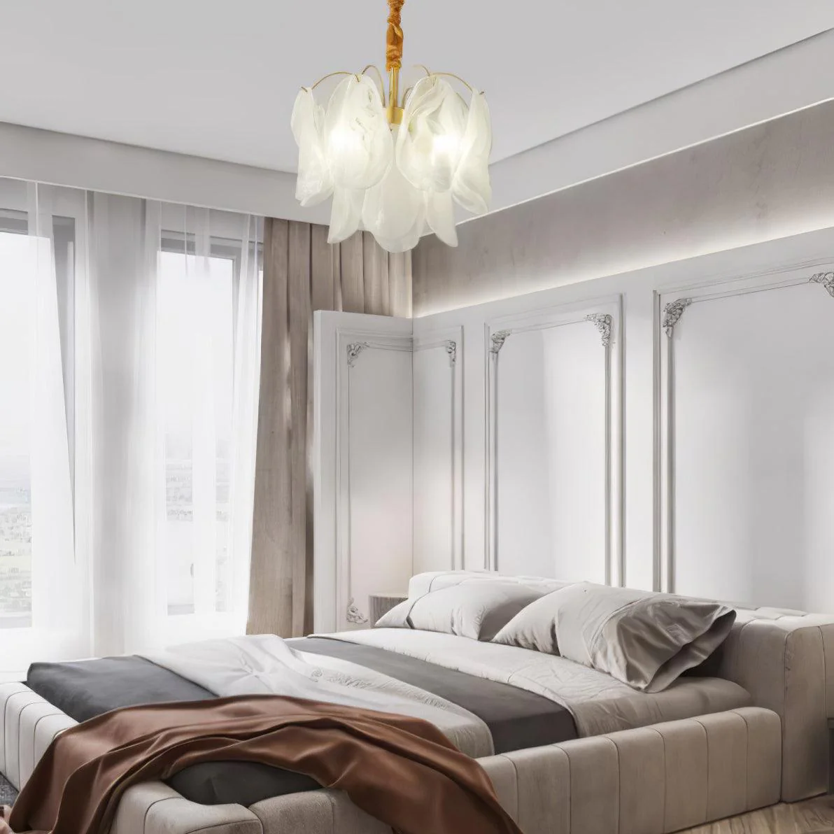 Подвесной светильник Multi Tier Cloud Glass - ∅60см x 40см, латунь, белый