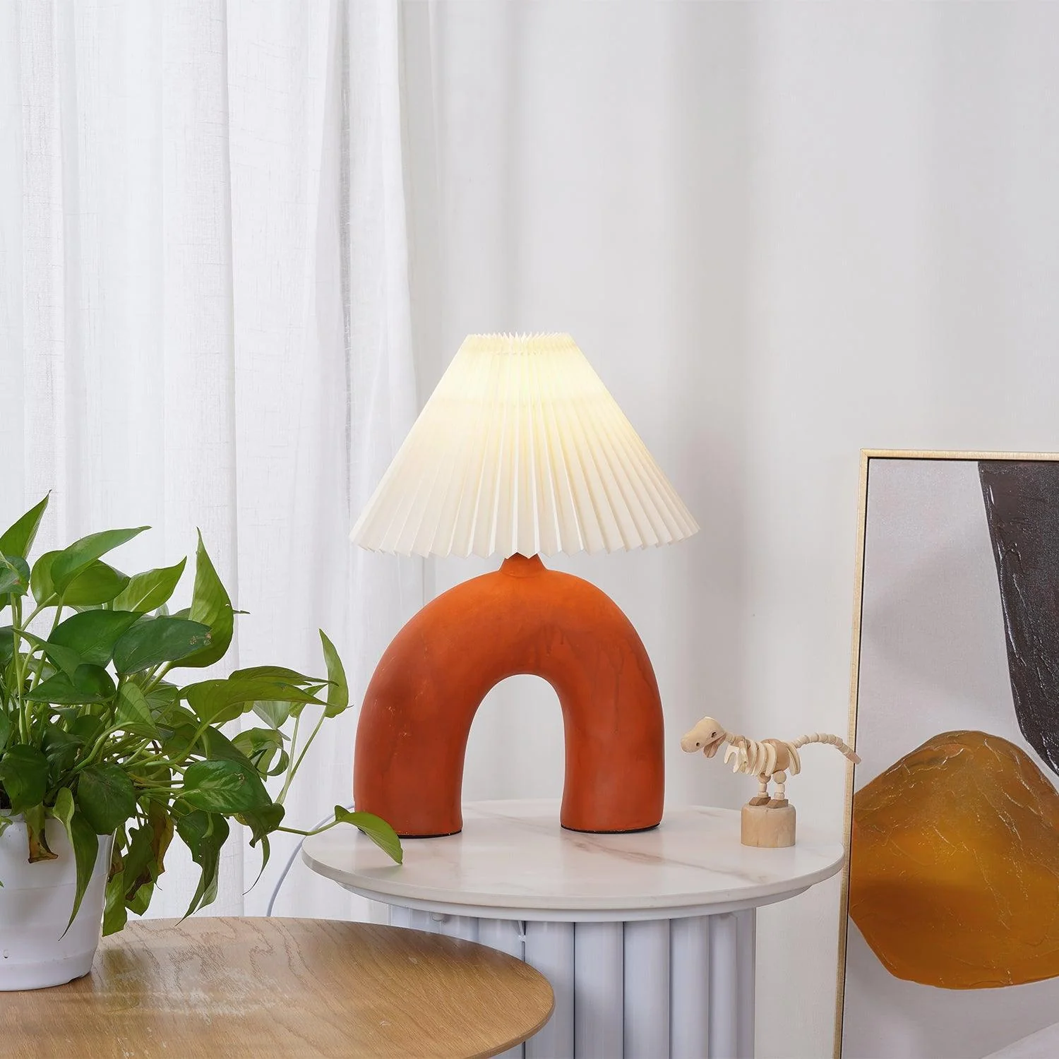 Arched Pleated Table Lamp - ∅ 11.8″ x H 16.5″ / Dia 30cm x H 42cm / Skin / AU plug
