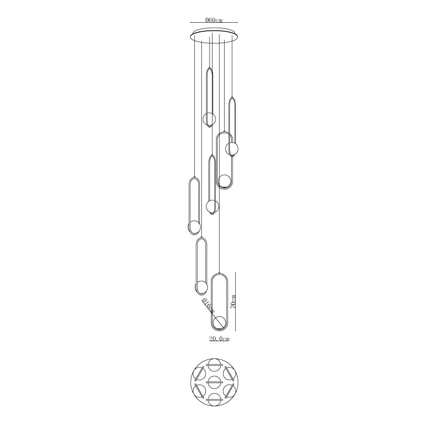 Люстра Mila Combination - 5 плафонов ∅40см x 150см, черный, белый