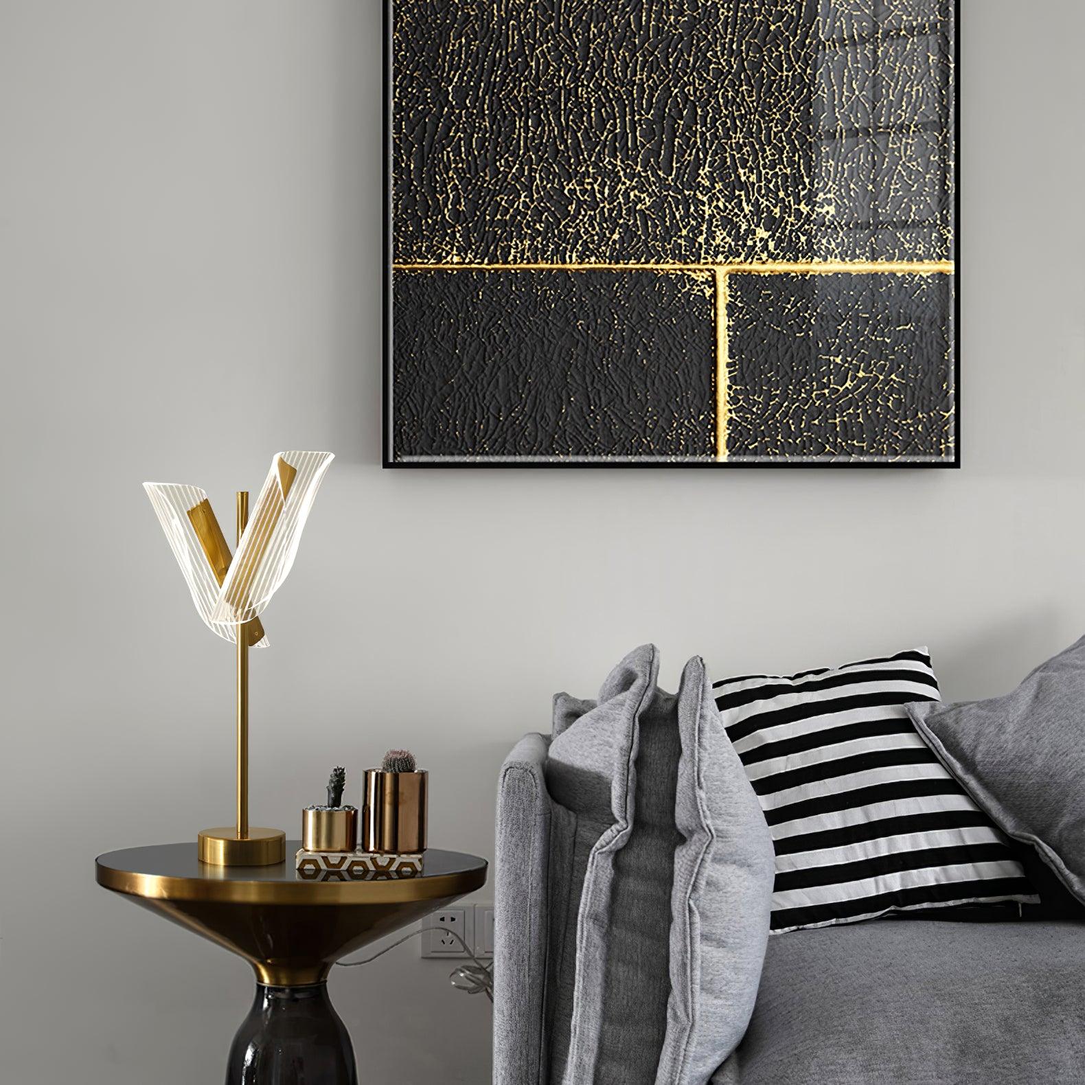 Flame Table Lamp - ∅ 6.6″ x H 21.6″ / Dia 17cm x H 55cm / Gold / AU plug