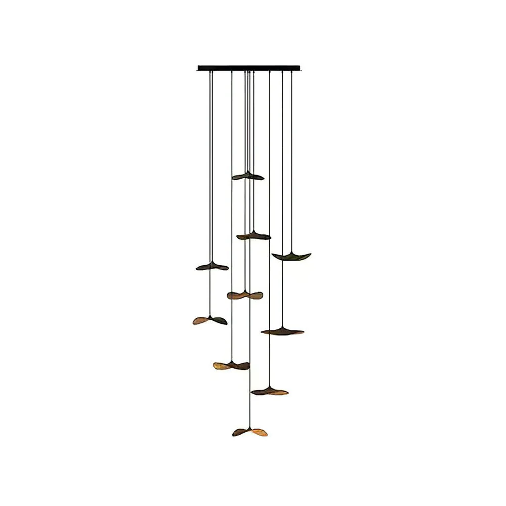 Люстра Empty Leaf - 3 подвеса ∅48см x 35см, орех, теплый свет