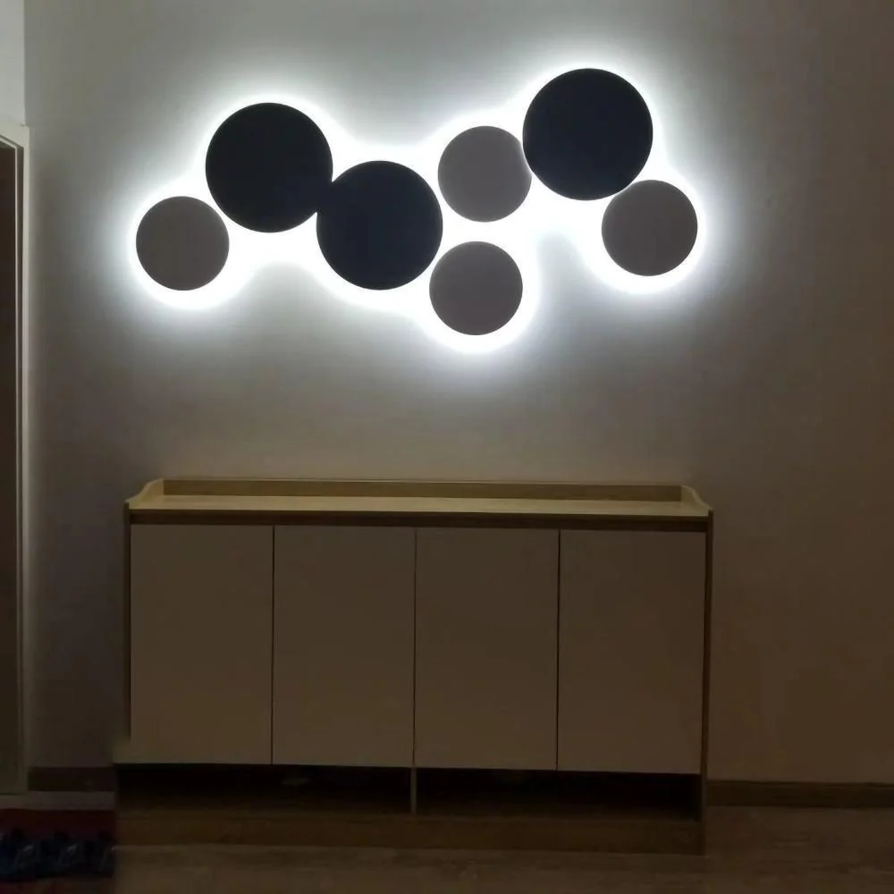 Geometric Disc Wall Lamp - Dia 28cm x H5cm set of 2 / White / Warm white