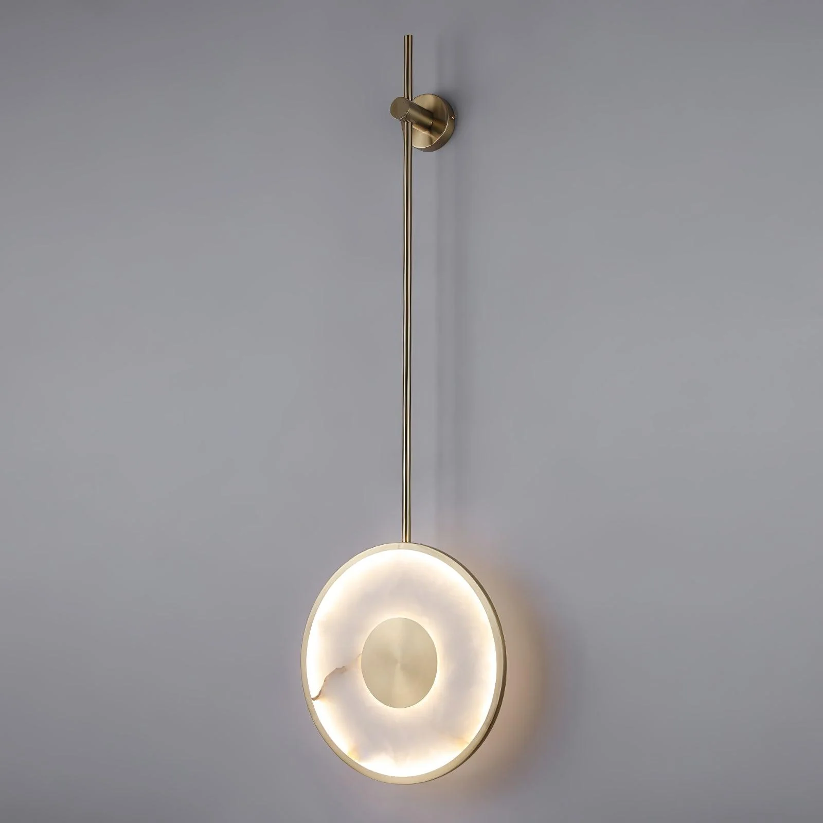 Round Alabaster Wall Lamp - Dia 25cm x H 130cm Set of 2 / Brass & White / Cool Light