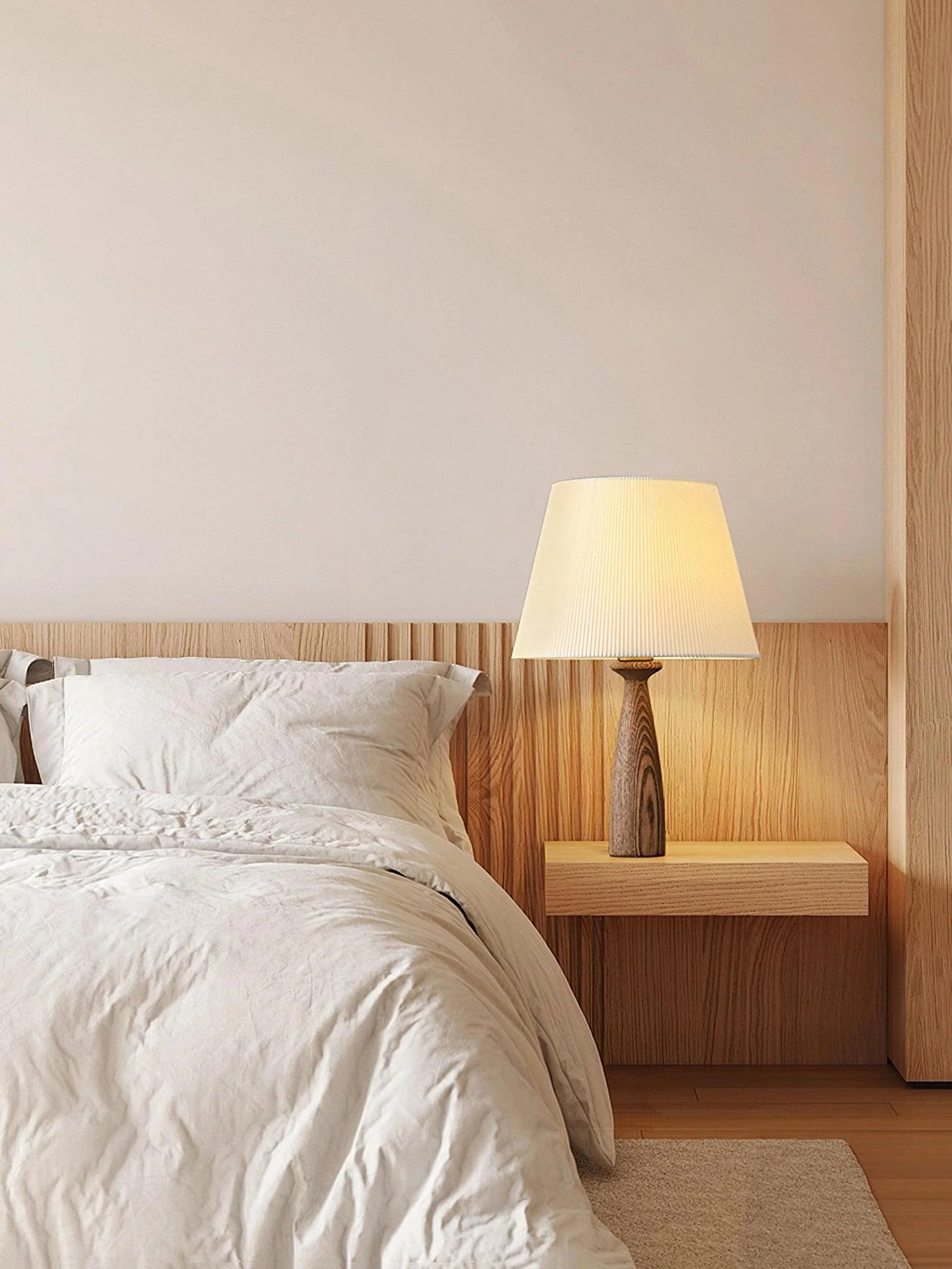 Nora Table Lamp - W 11.8″ x H 18.9″ / W 30cm x H 48cm / Walnut Wood & White / UK plug