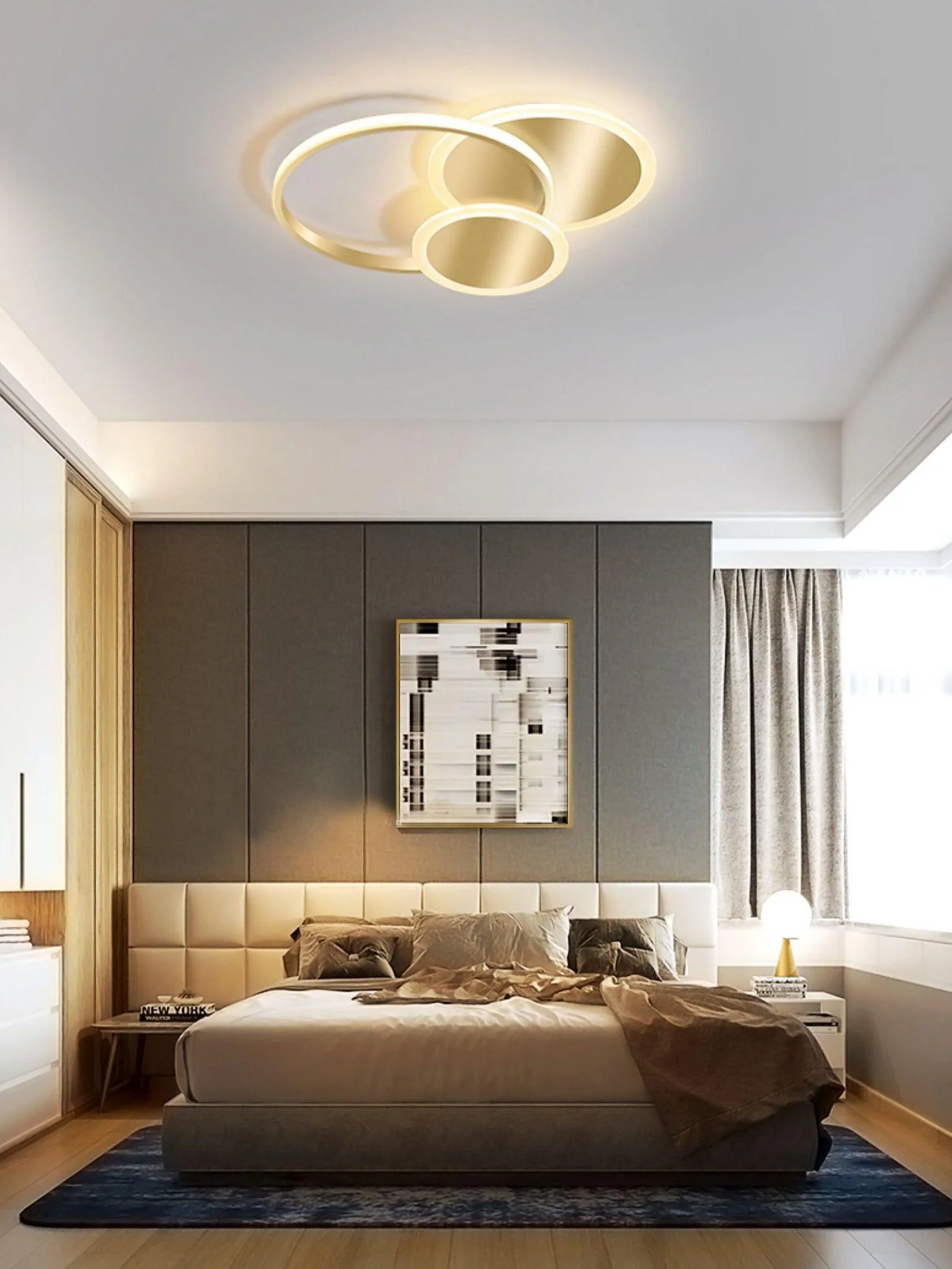 Потолочный светильник Circles LED - 52см x 52см x 6см, латунь, холодный свет