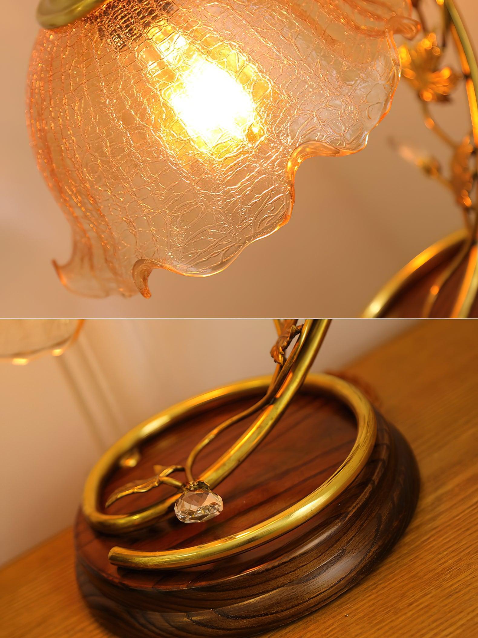 Cracked Glass Brass Table Lamp - ∅ 7.1″ x W 7.9″ x H 13.2″ / Dia 18cm x W 20cm x H 33.5cm / Brass＆Brown / AU plug