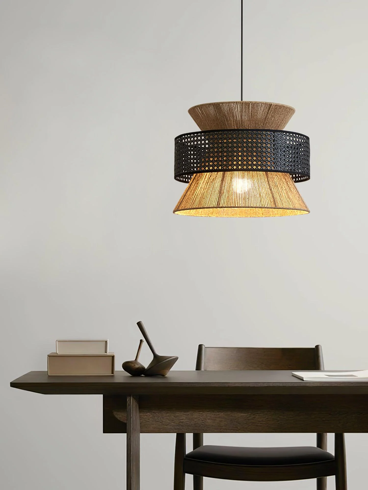 Подвесной светильник Rattan Bamboo - ∅60см x 45см, натуральный ротанг, черный бамбук