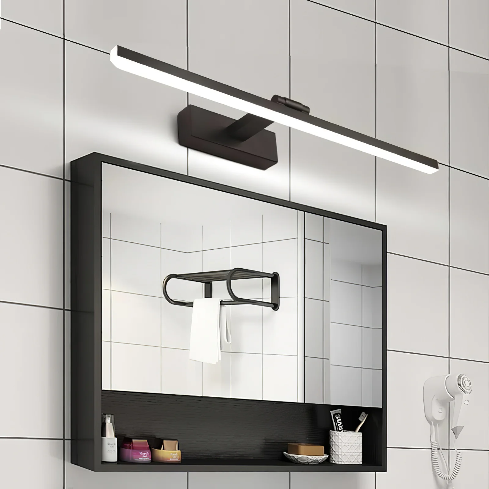 Настенный светильник Linear Bathroom - ∅80см x 6см, черный, теплый свет