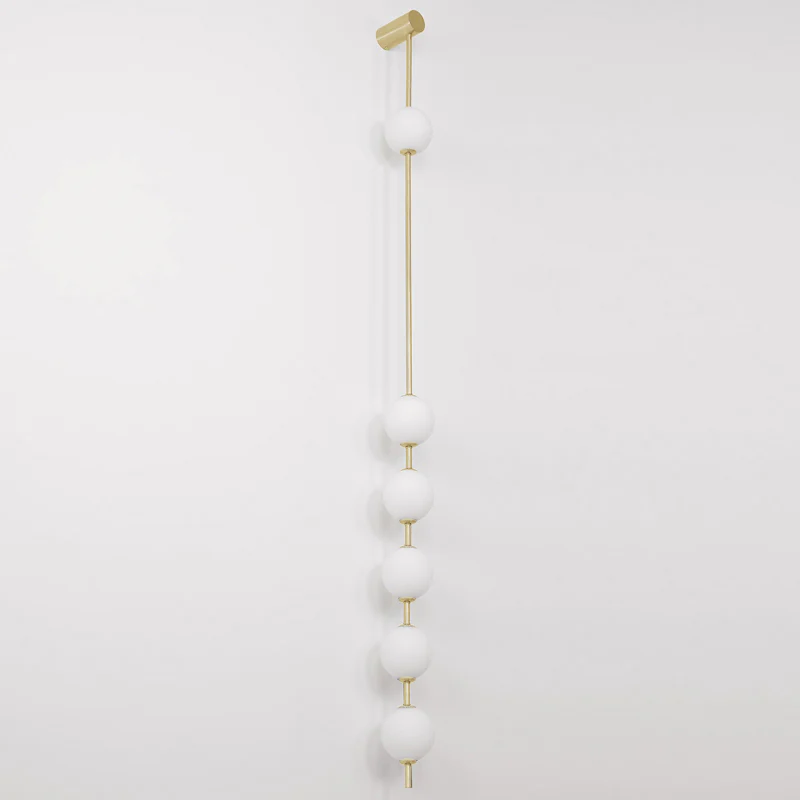 Vertical Balls Wall Lamp - 5 Lamps Set of 2 / Nickel & Glass Ball / Neutral Light