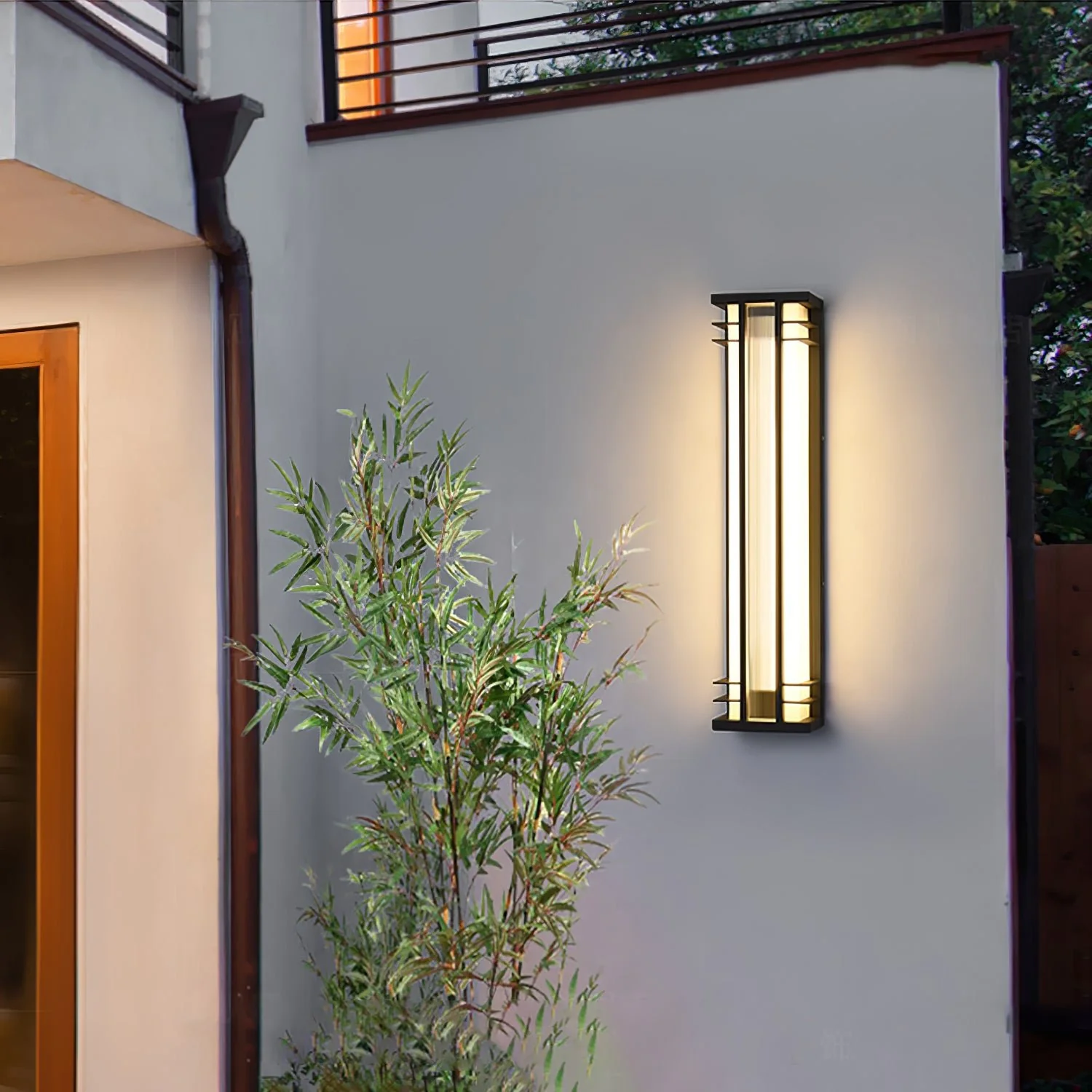Double Axis Outdoor Wall Lamp - L 6.3″ x W 4.7″ x H 27.6″ / L 16cm x W 12cm x H 70cm Set of 2 / Model B: Solar-Powered Version / Warm Light
