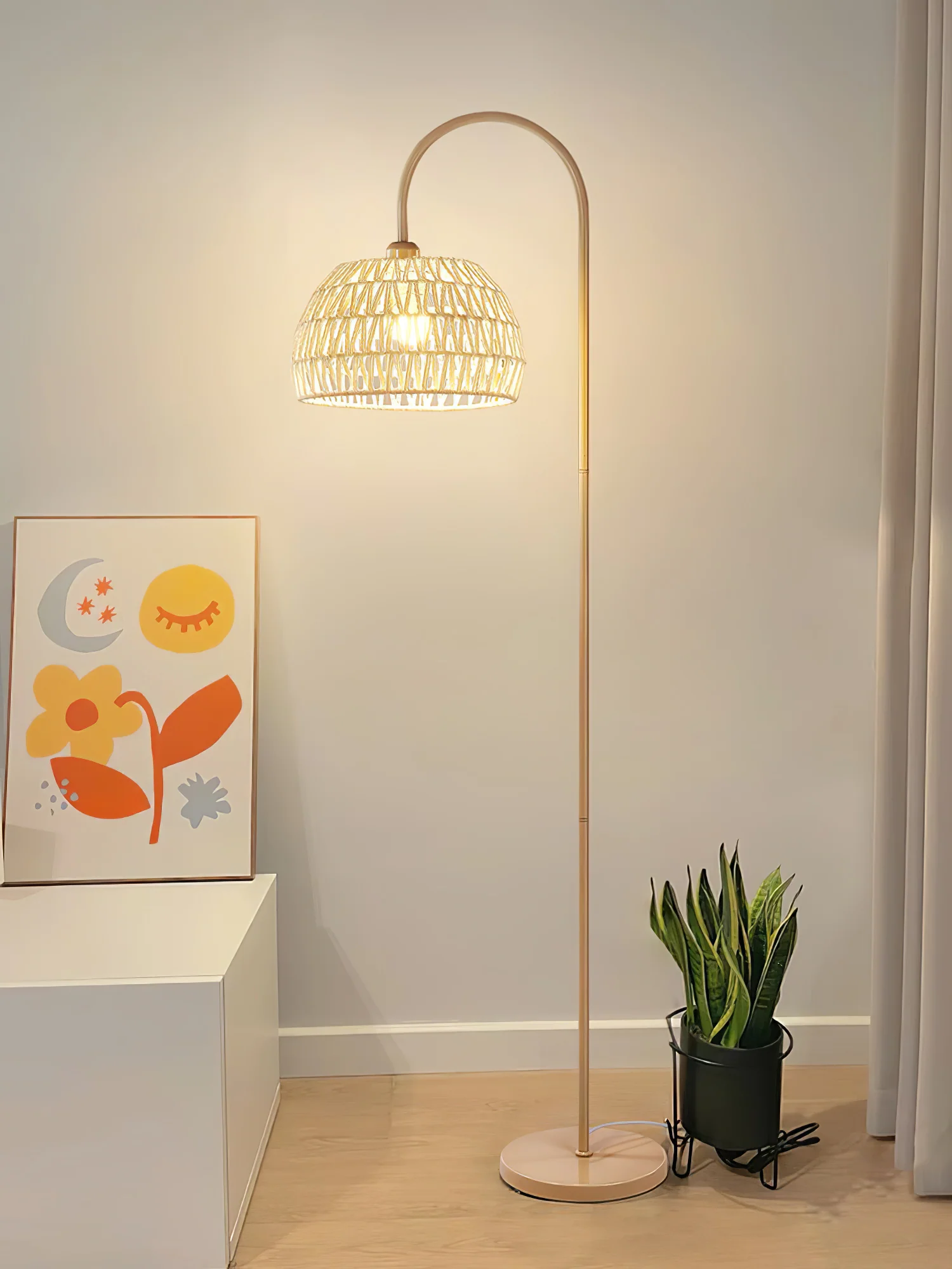Торшер Rattan Arch - ∅ 30см x 155см, бежевый