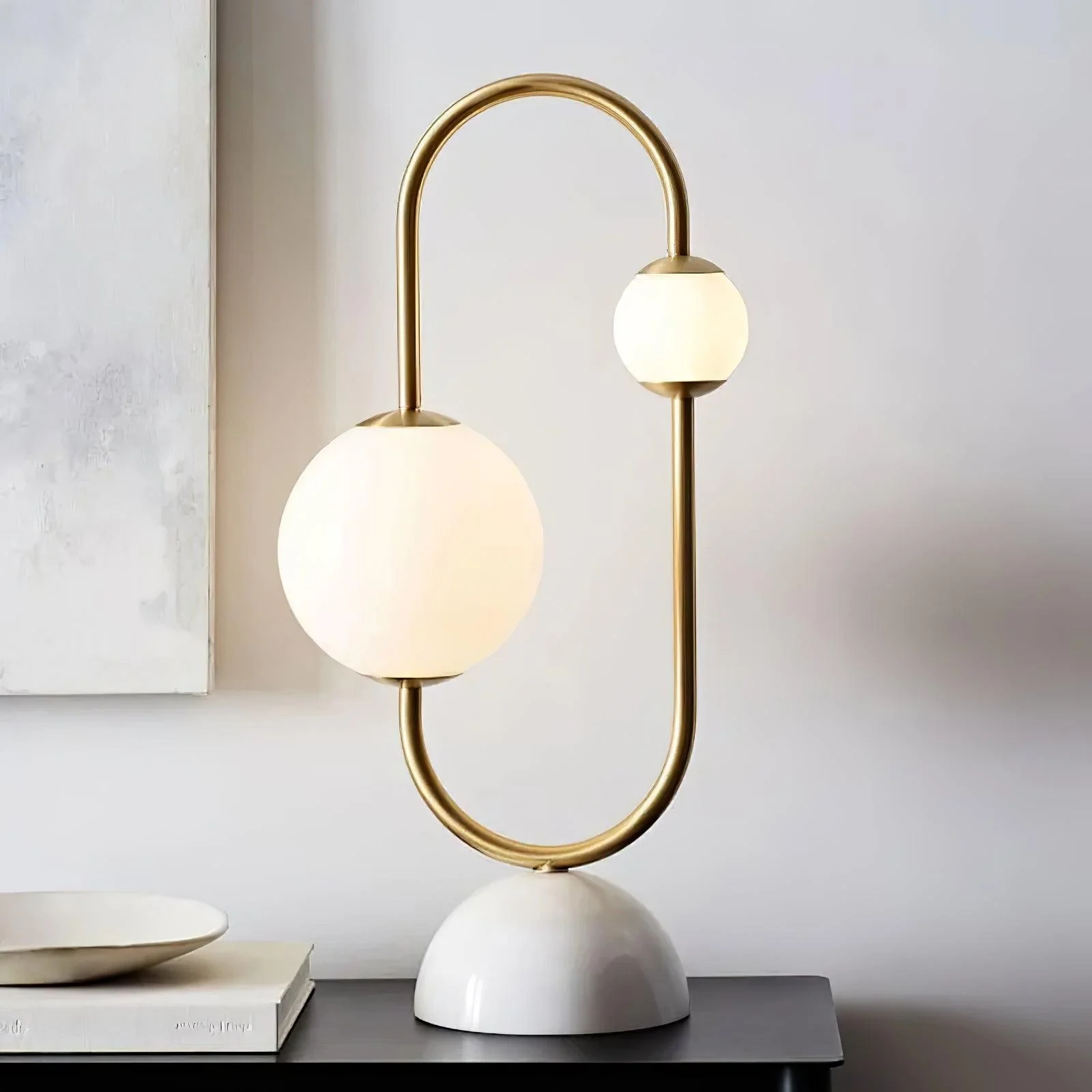 Martha Table Lamp - ∅ 11″ x H 22.8″ / Dia 28cm x H 50cm / Gold+White / AU plug