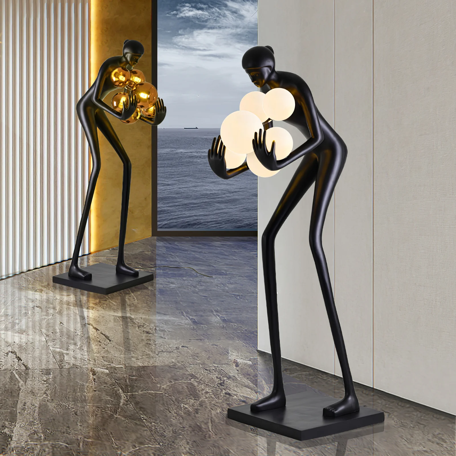 Торшер Sentinel Sculpture - ∅60см x 181см, черный, белый стеклянный шар