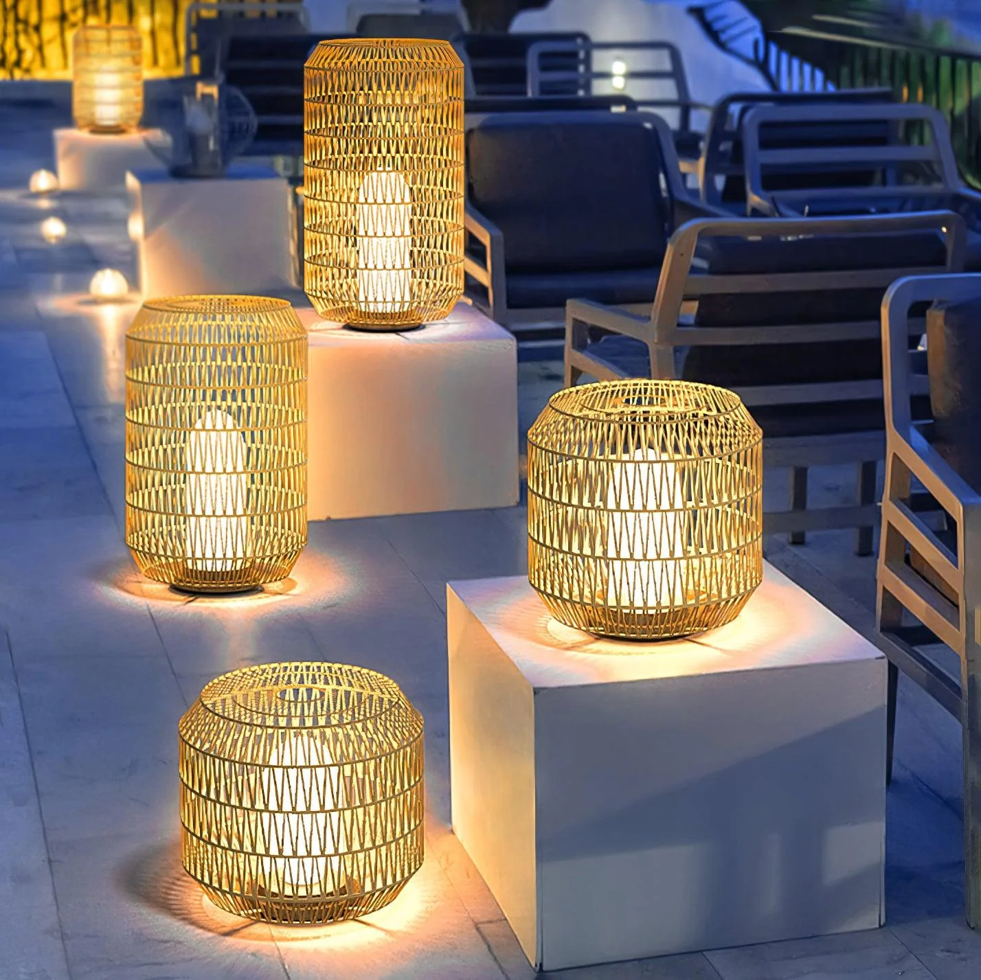 Настольный светильник Woven Rattan - модель A ∅31см x 52см, ротанг, теплый свет, проводной