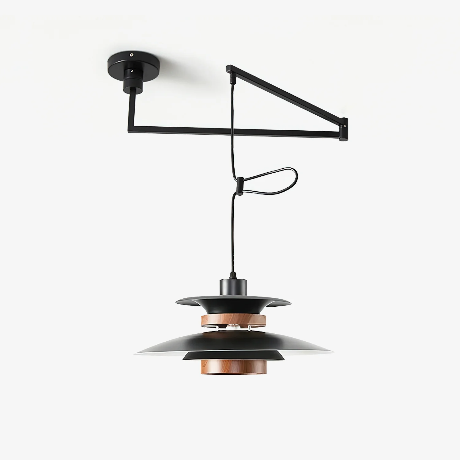Подвесной светильник Mercero Swing Arm - ∅35см x 20см, бежевый, орех