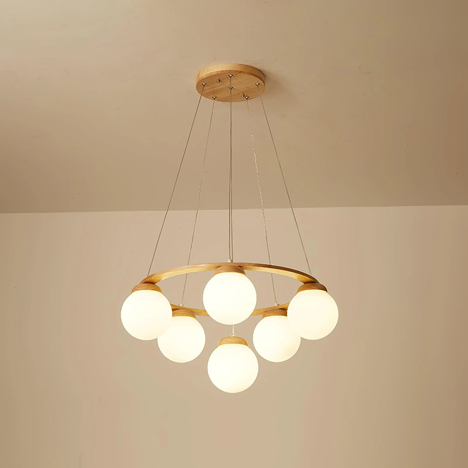 Люстра Miira Wood - 4 подвеса ∅50см x 150см, дерево, белый
